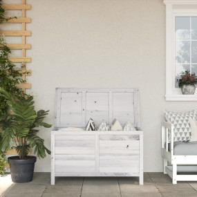 Garden Storage Box White Solid Fir Wood 39 x 19.5 x 23 ...