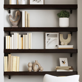 Wall Shelf Dark Brown Solid Oak Wood Sturdy Wall Shelf