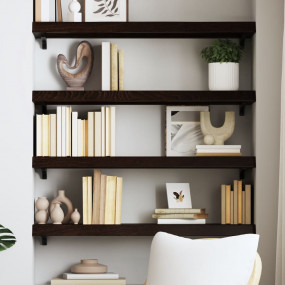 Wall Shelf Dark Brown Solid Oak Wood 39.4 x 11.8 x 2.4 ...
