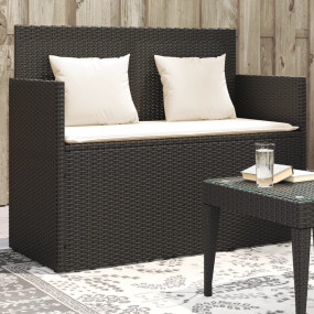 Garden Bench Black Poly Rattan Medium Garden Bench Rect...