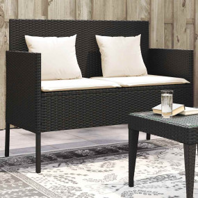 Garden Bench Black PE Rattan Medium UV-resistant materi...