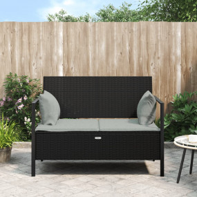 Garden Bench Black PE rattan 2-Seater Garden Bench Rect...