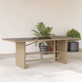 Garden Table Beige PE rattan, powder-coated steel, temp...