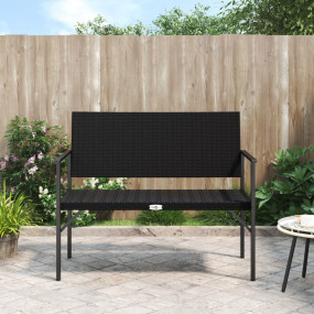 Garden Bench Black PE Rattan, Powder-Coated Steel Mediu...