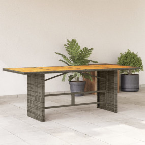 Garden Table Gray PE Rattan, Powder-Coated Steel, Solid...