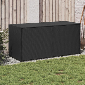 Garden Storage Box Black PE rattan, powder-coated steel...