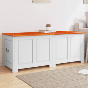 Storage Chest Brown and White Solid Acacia Wood, Engine...