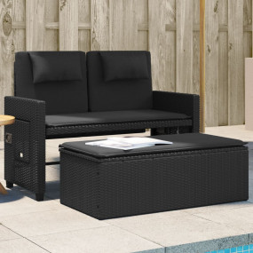 Garden Bench Black PE rattan, Powder-Coated Steel, Poly...