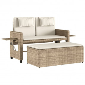 Garden Bench Beige PE rattan, powder-coated steel, poly...