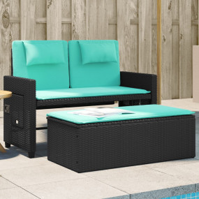 Garden Bench Black and Blue PE rattan, powder-coated st...