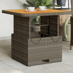 Garden Table Grey PE Rattan Medium Height-Adjustable