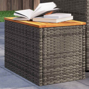 Garden Side Table Grey and Brown PE rattan and solid ac...
