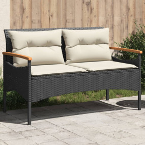 Garden Bench Black PE rattan, powder-coated steel, soli...