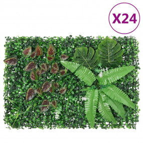 Artificial Plant Fence Set of 24 Green Polyethylene Med...