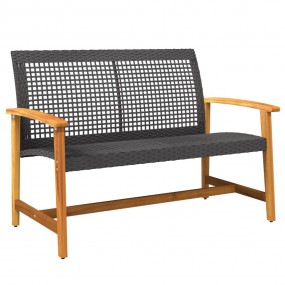 Garden Bench Black and Brown Poly Rattan, Solid Acacia ...