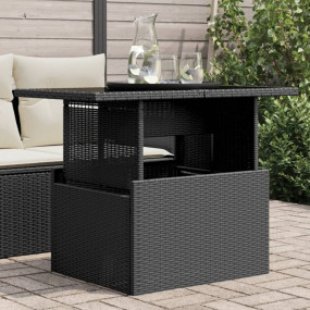 Garden Table Black Poly Rattan, Tempered Glass, Powder-...