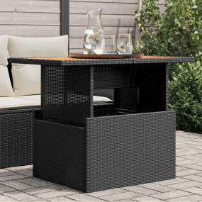 Garden Table Black PE rattan, powder-coated steel, soli...