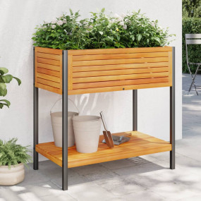 Garden Planter Brown Solid Acacia Wood Medium Garden Pl...