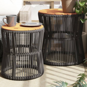 Garden Side Table Gray and Brown PE rattan Small and Me...