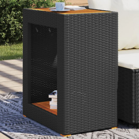 Garden Side Table Black and Brown PE Rattan Small Durab...