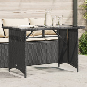 Garden Table Black Poly Rattan, Tempered Glass, Powder-...