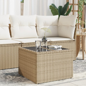 Garden Table Beige PE Rattan, Powder-Coated Steel, Temp...