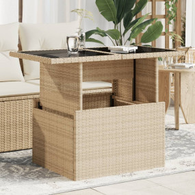 Garden Table Beige PE Rattan, Powder-Coated Steel, Temp...