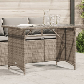 Garden Table Grey PE rattan, powder-coated steel, tempe...