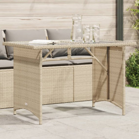 Garden Table Beige PE rattan, powder-coated steel, temp...