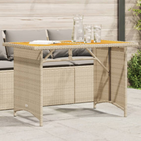 Garden Table Beige PE rattan, powder-coated steel, soli...