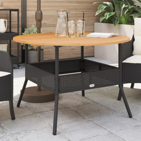 Garden Table Black PE rattan, solid acacia wood