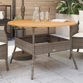 Garden Table Grey PE rattan, solid acacia wood, powder-...