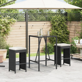 Garden Bar Stool Set of 2 Black Poly Rattan, Powder-Coa...
