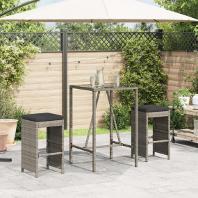 Garden Bar Stool Set of 2 Grey PE Rattan 15.7 x 15.7 x ...