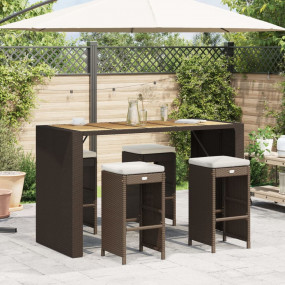 Garden Bar Stool Set of 4 Brown, Cream white