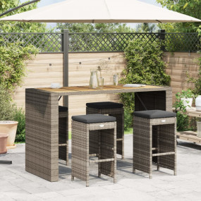 Garden Bar Stool Set of 4 Grey PE rattan Standard