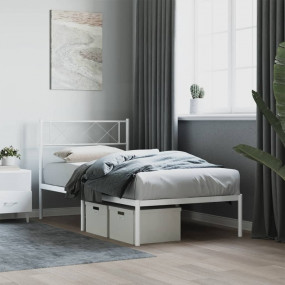 Metal Bed Frame White Powder-Coated Steel Twin Bed Fram...