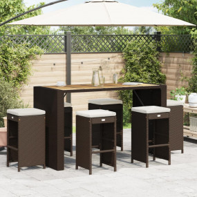 Garden Bar Stool Set of 6 Brown PE rattan Standard