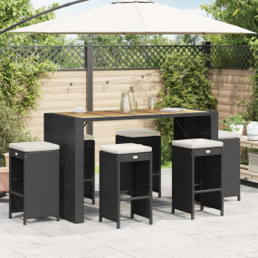 Garden Bar Stool Set of 6 Black, Cream PE Rattan Compac...