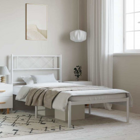 Metal Bed Frame White Powder-Coated Steel Single