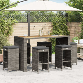 Garden Bar Stool Set of 6 Grey PE rattan, powder-coated...