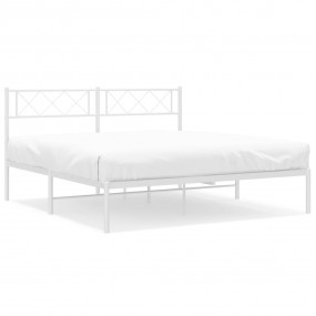 Metal Bed Frame White Powder-Coated Steel Full Bed Fram...