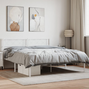 Metal Bed Frame White Powder-Coated Steel Full Metal Be...