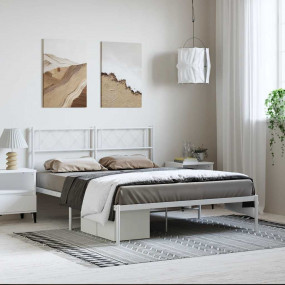 Metal Bed Frame White Powder-coated steel 59.1x78.7 in ...