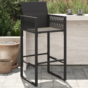 Garden Bar Stool Black PE Rattan, Powder-Coated Steel S...