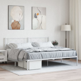 Metal Bed Frame White Powder-Coated Steel 79 x 79 in Mo...