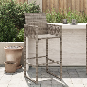 Garden Bar Stool Grey PE Rattan, Powder-Coated Steel St...