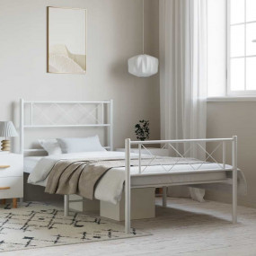 Metal Bed Frame White Powder-Coated Steel Twin Bed Fram...