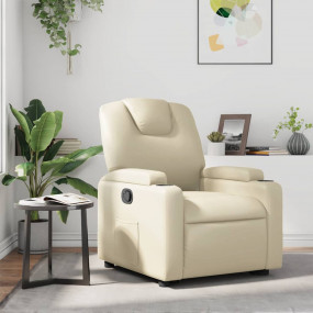Recliner Chair Cream Faux leather, metal, plywood, foam...