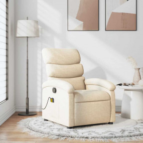Massage Recliner Chair Cream Fabric (100% polyester), m...